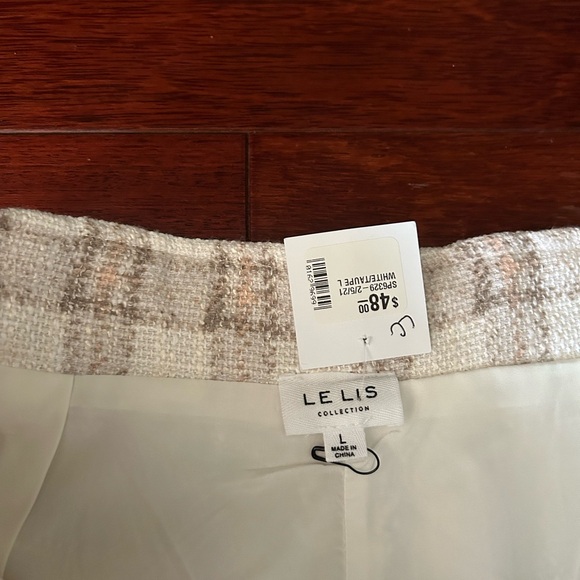 NWT Le Lis sz Large Taupe Plaid High Waisted Tweed Shorts w Fabric Belt - Picture 11 of 16